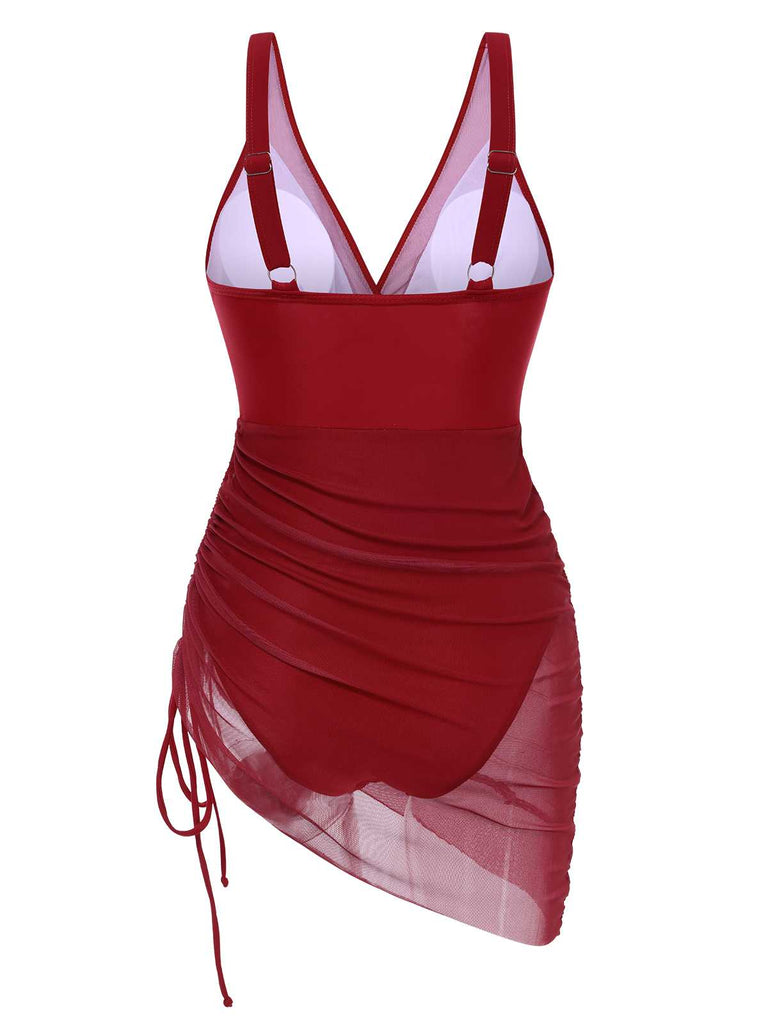Maillot de bain une pièce transparent à cordon de serrage des années 1950