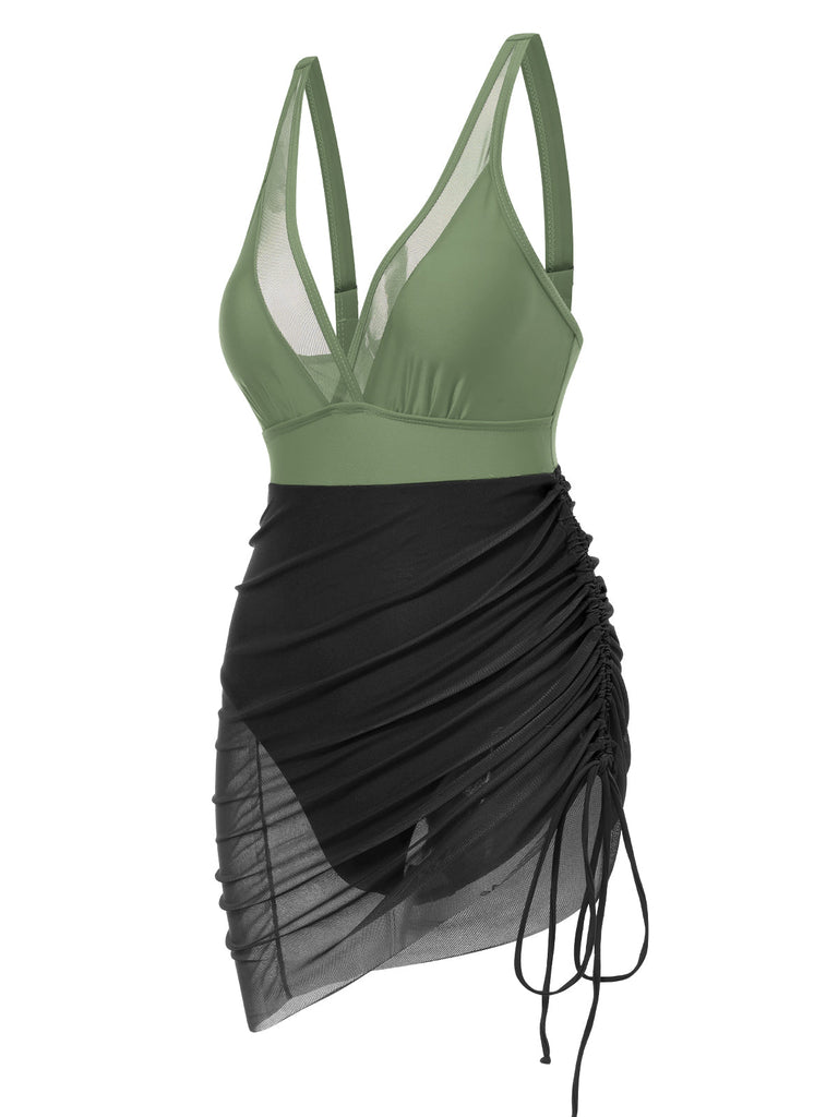 Maillot de bain une pièce transparent à cordon de serrage des années 1950