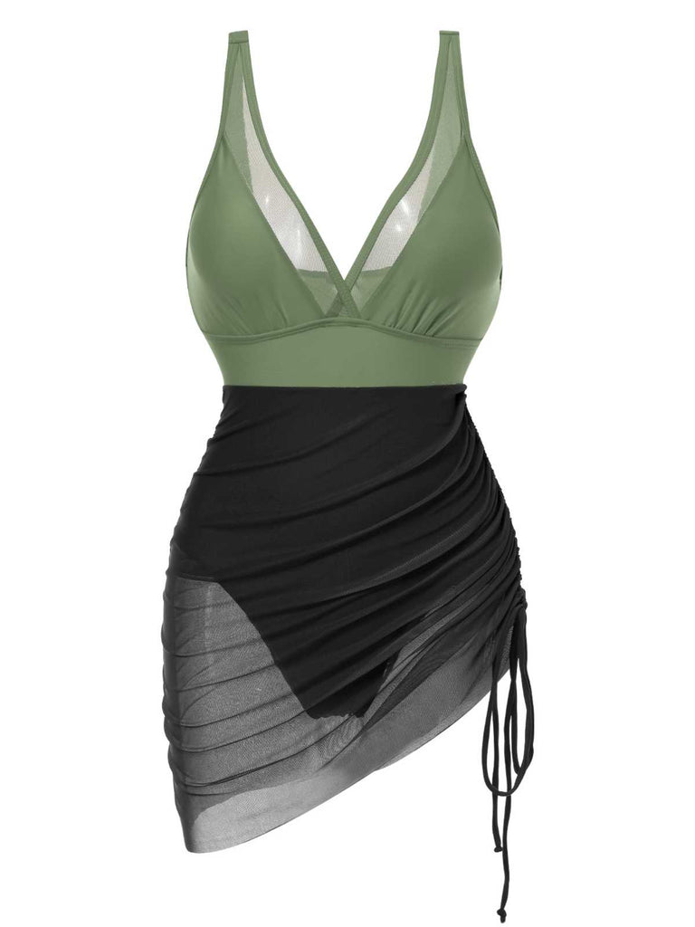 Maillot de bain une pièce transparent à cordon de serrage des années 1950