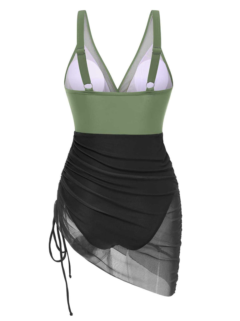 Maillot de bain une pièce transparent à cordon de serrage des années 1950