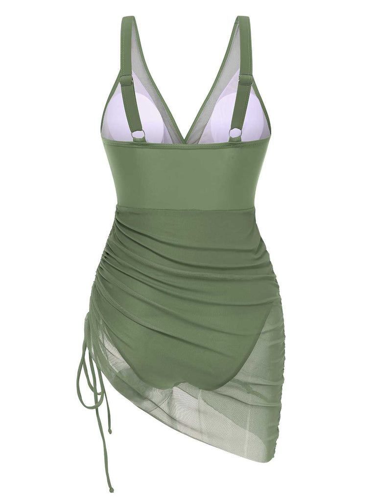 Maillot de bain une pièce transparent à cordon de serrage des années 1950