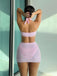 Ensemble bikini dos nu et cache-maillot rose roses 3D années 1960