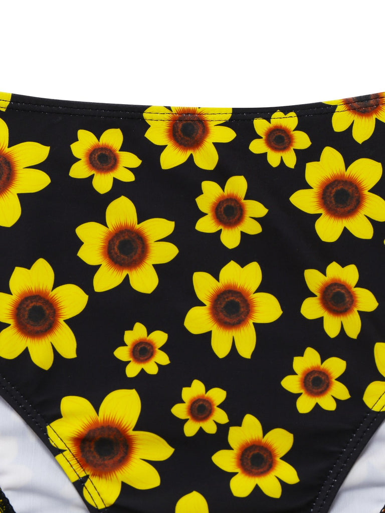 Ensemble bikini noué dans le dos jaune tournesol des années 1950