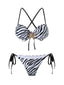 Ensemble bikini noir et blanc à rayures zébrées et étoiles de mer années 1950