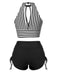 Maillot de bain à rayures creuses col rond des années 1950