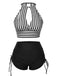Maillot de bain à rayures creuses col rond des années 1950