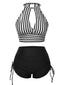 Maillot de bain à rayures creuses col rond des années 1950