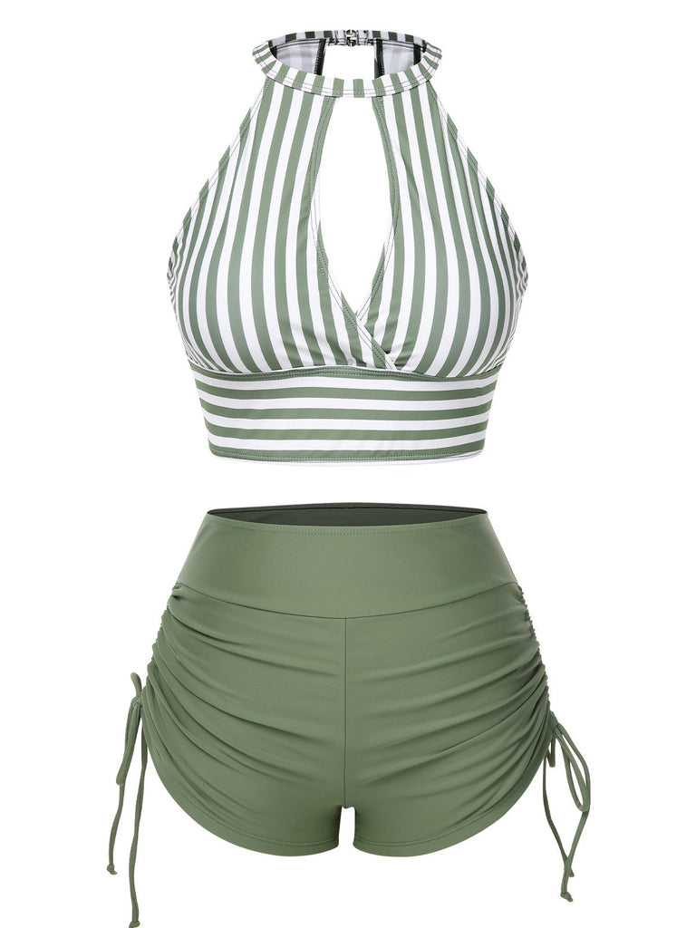 Maillot de bain à rayures creuses col rond des années 1950