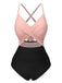 [Grande Taille] Maillot de bain patchwork taille creuse rose et noir des années 1940