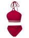 Ensemble bikini dos nu rouge style princesse avec perles des années 1970