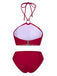 Ensemble bikini dos nu rouge style princesse avec perles des années 1970