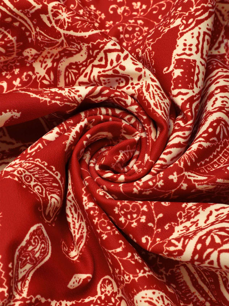 Maillot de bain rouge à bretelles creuses cachemire années 1970