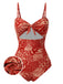 Maillot de bain rouge à bretelles creuses cachemire années 1970