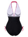 Maillot de Bain Rose Pastèque Licou col V profond années 1960