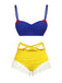 Maillot de bain à volants jaune et bleu Blanche-Neige années 1950