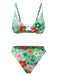 Ensemble bikini fleuri vert style dessin animé des années 1950