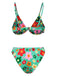Ensemble bikini fleuri vert style dessin animé des années 1950