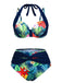 Ensemble bikini patchwork multicolore plantes tropicales années 1950