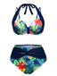 Ensemble bikini patchwork multicolore plantes tropicales années 1950