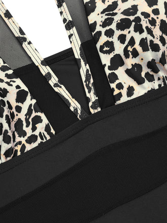 Maillot de bain en patchwork léopard col V profond des années 1950