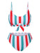 Ensemble bikini à bretelles rayures verticales contrastées nœud années 1940