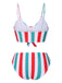 Ensemble bikini à bretelles rayures verticales contrastées nœud années 1940