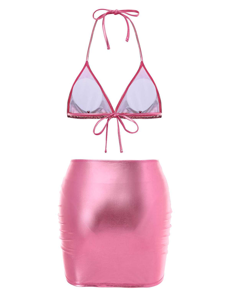 Bikini métallisé dos nu et paréo froncé années 1970