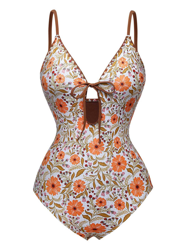 Maillot de bain une pièce kaki motif floral des années 1950