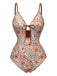 Maillot de bain une pièce kaki motif floral des années 1950