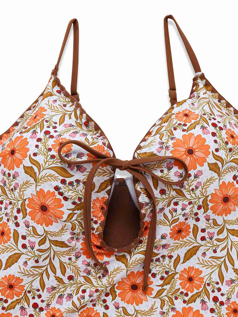 Maillot de bain une pièce kaki motif floral des années 1950