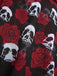 Maillot de bain jupe dos nu noir et rouge motif tête de mort et roses années 1980
