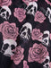 Maillot de bain jupe dos nu noir et rouge motif tête de mort et roses années 1980