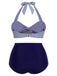 [Grande taille] Ensemble bikini dos nu rayé bleu des années 40