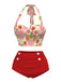 Maillot de bain dos nu rouge roses et fraise années 50