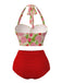 Maillot de bain dos nu rouge roses et fraise années 50