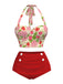Maillot de bain dos nu rouge roses et fraise années 50