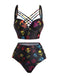 Ensemble bikini noir gothique avec tête de mort années 1980