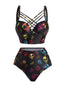 Ensemble bikini noir gothique avec tête de mort années 1980