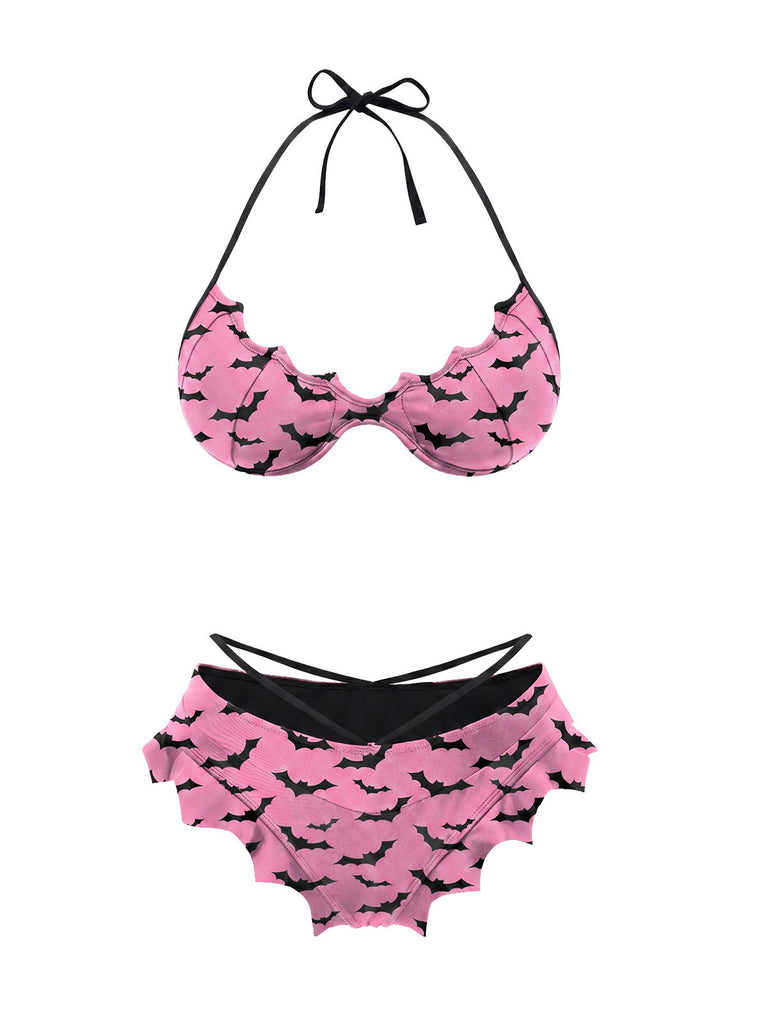 [Prévente] Ensemble Bikini Gothique Ailes de Chauve-Souris Dégradé Rose et Bleu années 80 8