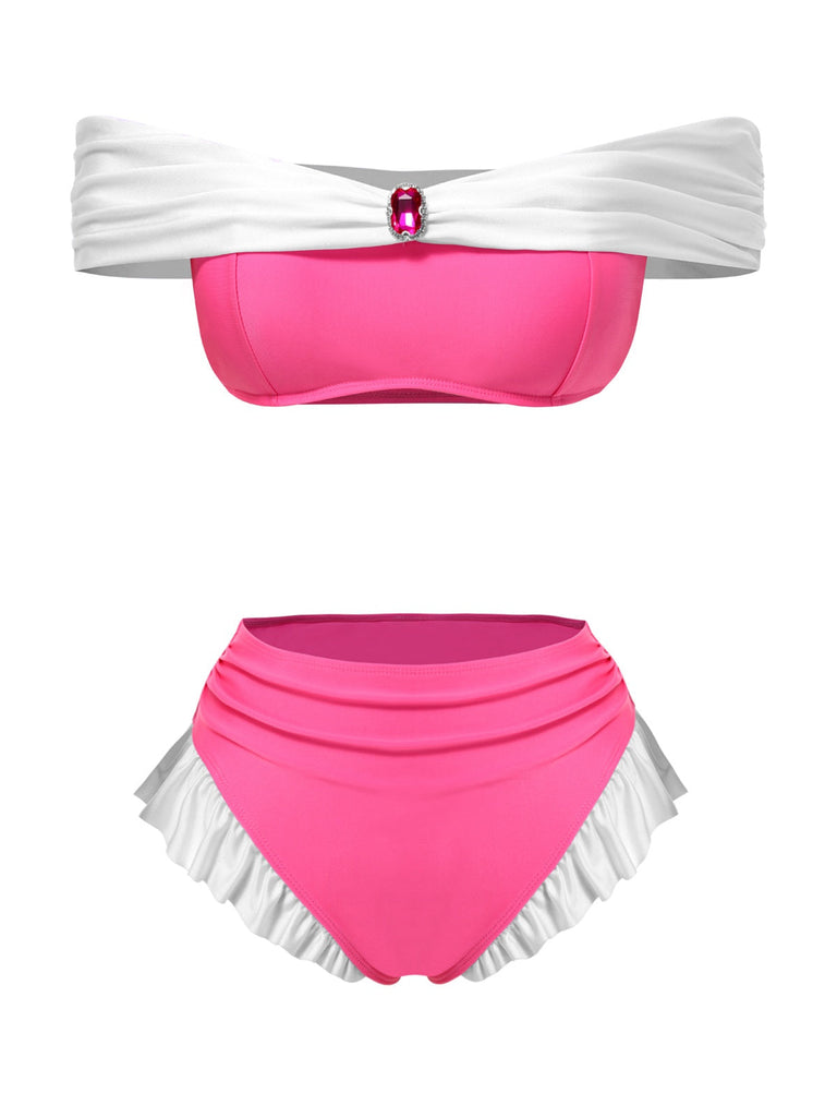 Ensemble bikini princesse bijoux rose années 1970