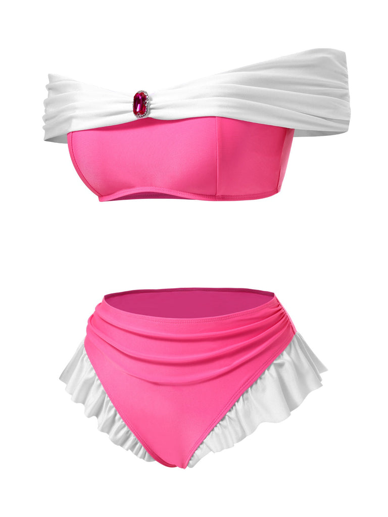Ensemble bikini princesse bijoux rose années 1970