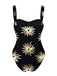 Maillot de bain une pièce et cache-maillot noir doré feu d'artifice années 1960