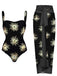 Maillot de bain une pièce et cache-maillot noir doré feu d'artifice années 1960