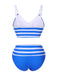 Ensemble bikini rayé bleu et blanc avec nœud des années 1950