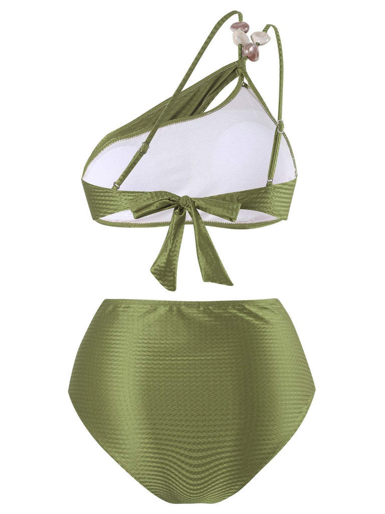 Ensemble bikini asymétrique en tissu texturé et perles des années 1950