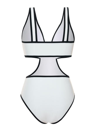 Maillot de bain blanc des années 1950 à taille creuse et nœud papillon