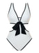Maillot de bain blanc des années 1950 à taille creuse et nœud papillon