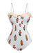 2PCS Maillot de bain à bretelles fleuries 3D et cache-maillot blanc des années 1960