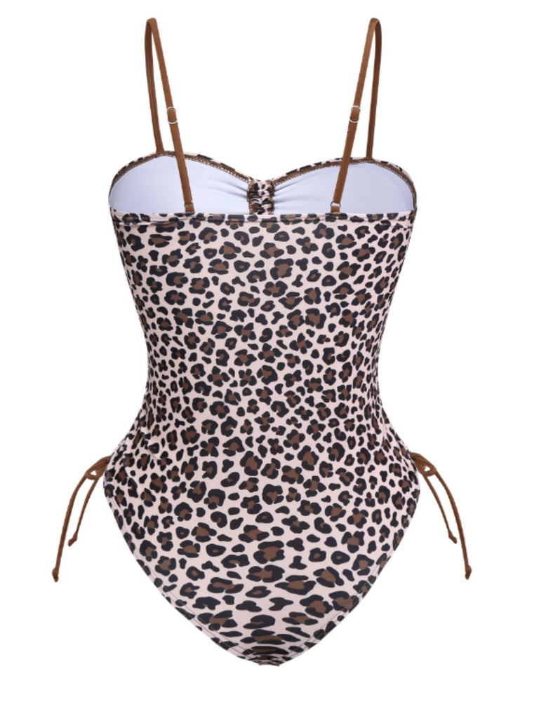 Maillot de bain léopard marron cordon de serragedes années 1940
