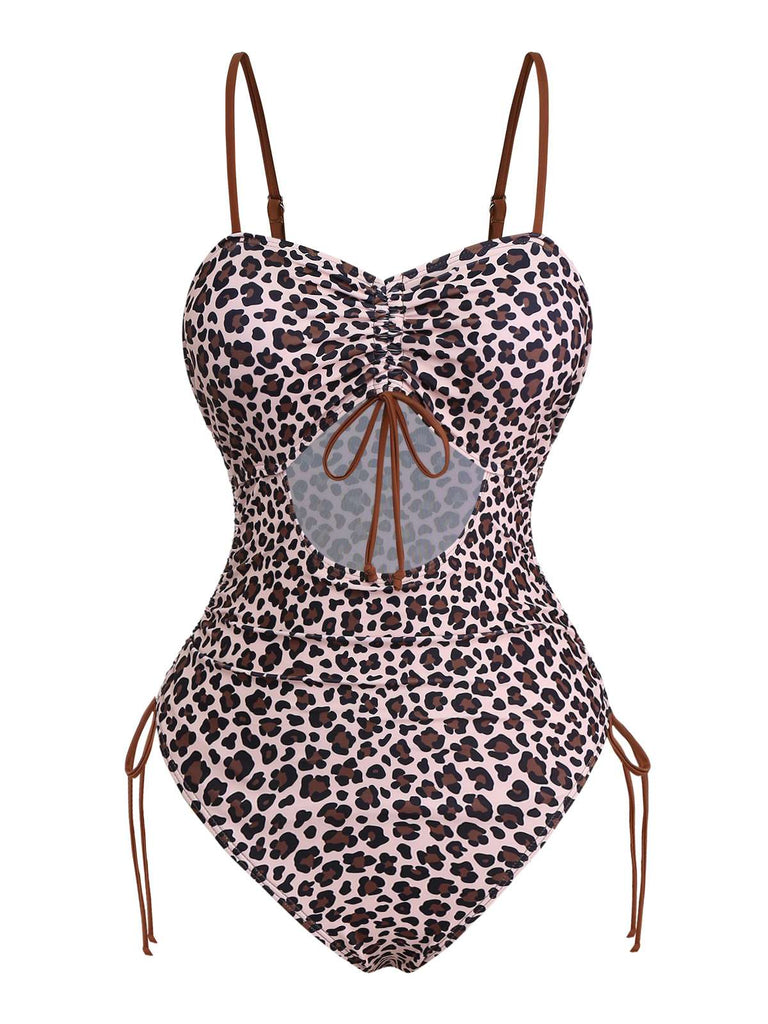 Maillot de bain léopard marron cordon de serragedes années 1940